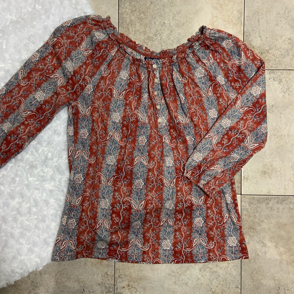 Chaps 3/4 Sleeve Boho Floral Henley